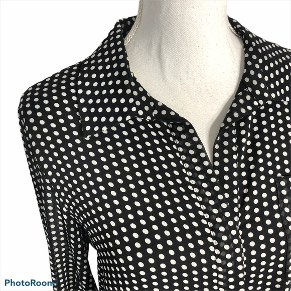 Tommy Hilfiger Black White Polka Dot Top NWT Button Down Shirt Blouse Small - Picture 3 of 12